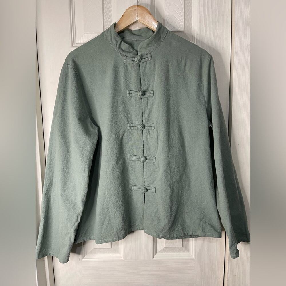 Women’s Green Asian style Button Up Hemp Blend Jacket size large